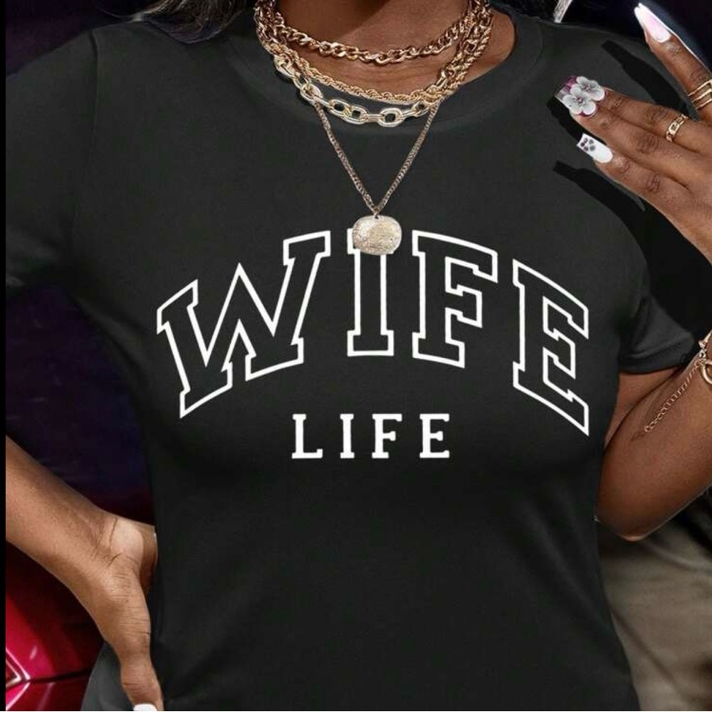 SHEIN  "Wife Life" Black Graphic Tee